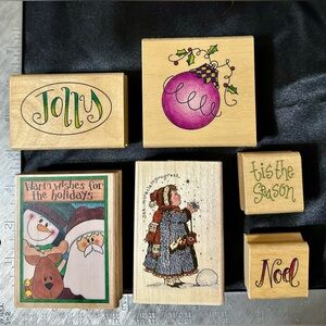 Festive Holiday Rubber Stamps 6 Piece Set